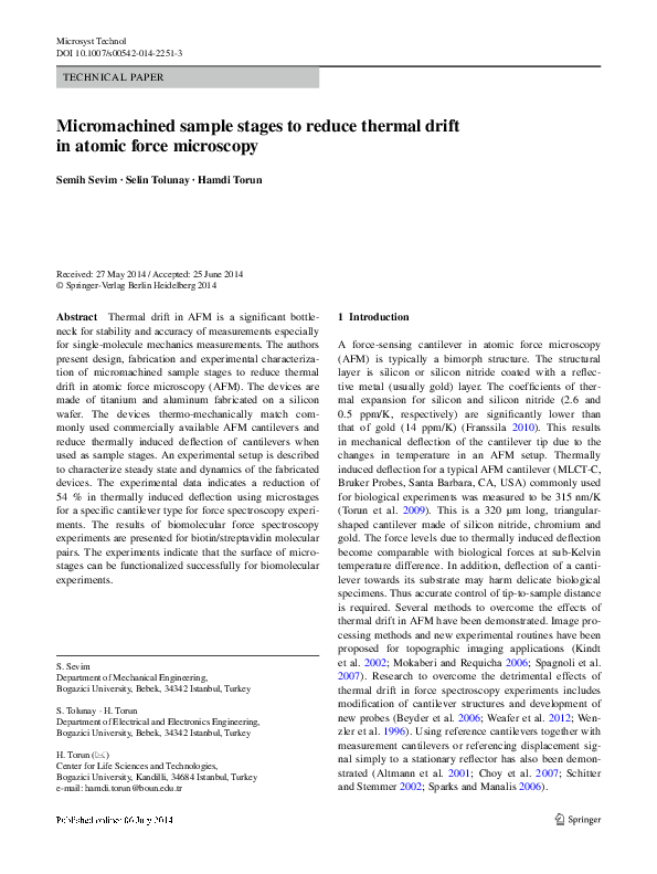 (PDF) Micromachined sample stages to reduce thermal drift in atomic force microscopy Selin