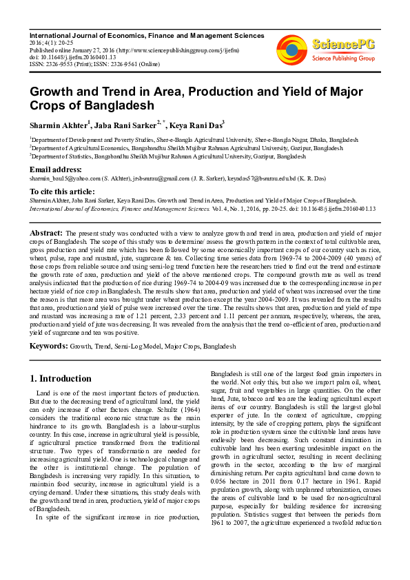 (PDF) Growth and Trend in Area, Production and Yield of Major Crops of ...