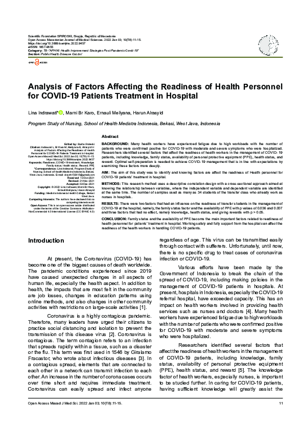 (PDF) Analysis of Factors Affecting the Readiness of Health Personnel ...