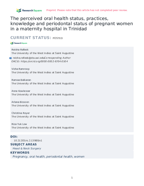 (PDF) The perceived oral health status, practices, knowledge and