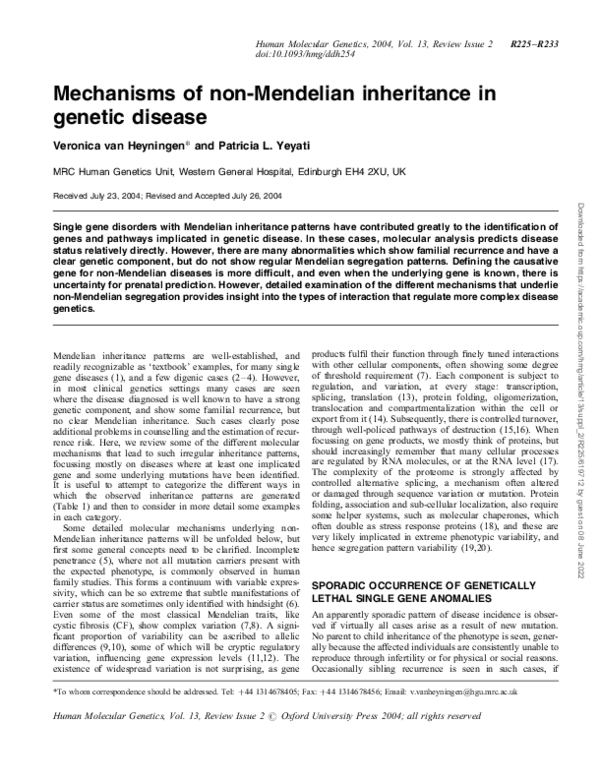 (PDF) Mechanisms of non-Mendelian inheritance in genetic disease