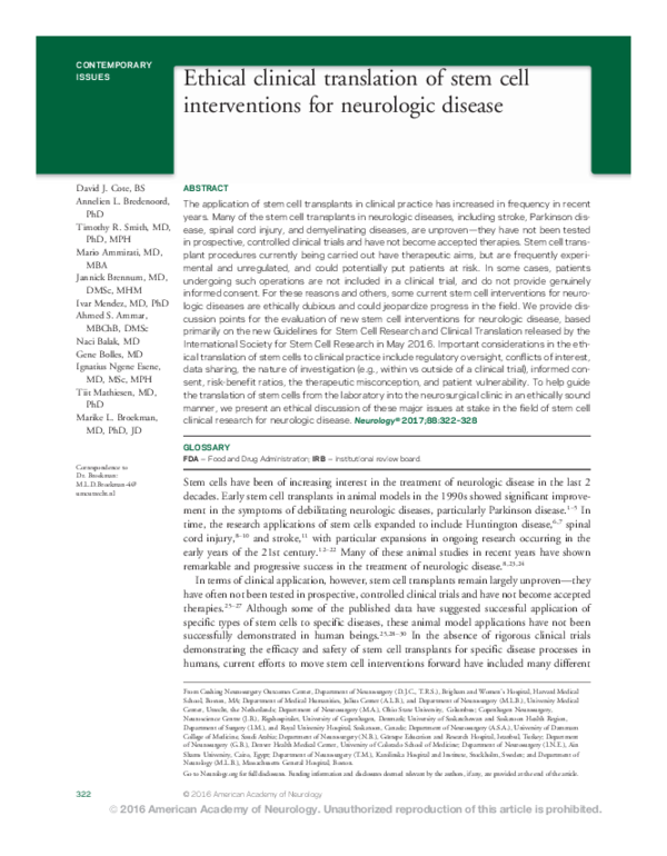 (PDF) Ethical clinical translation of stem cell interventions for ...