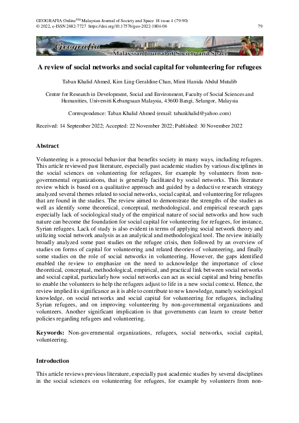 (PDF) A review of social networks and social capital for volunteering ...
