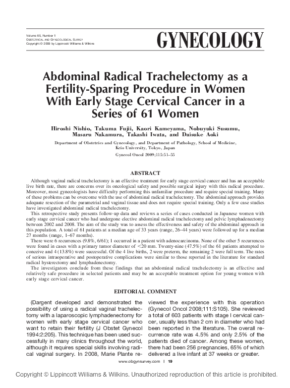 (PDF) Abdominal radical trachelectomy as a fertility-sparing procedure ...