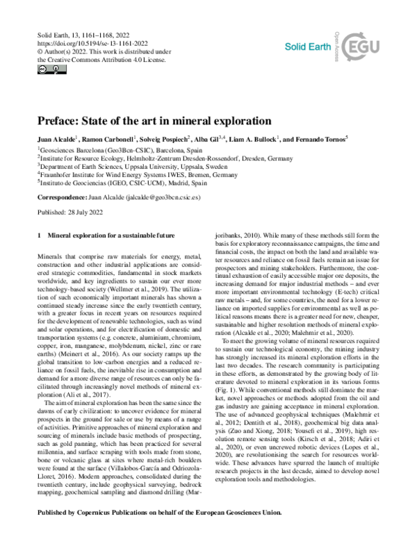 (PDF) Preface: State of the art in mineral exploration