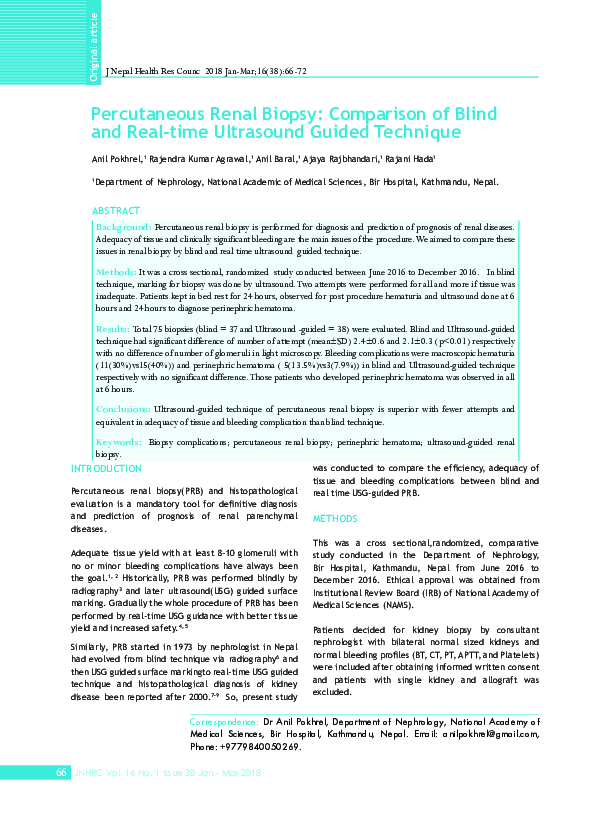 Pdf Percutaneous Renal Biopsy Comparison Of Blind And Real Time Pdf Percutaneous Renal Biopsy Comparison Of Blind And Real Time