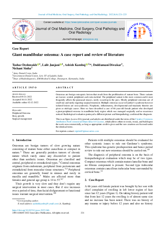 (PDF) Giant mandibular osteoma: A case report and review of literature