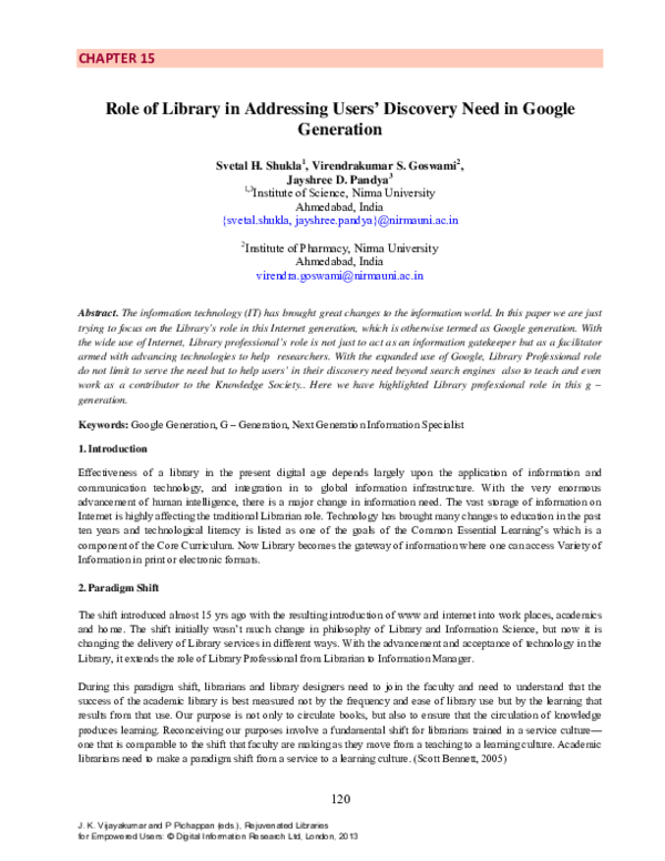 (PDF) Role of Library in Addressing Users’ Discovery Need in Google ...