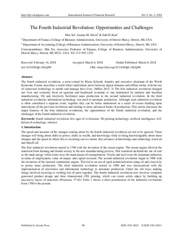 (PDF) The Fourth Industrial Revolution: Opportunities and Challenges