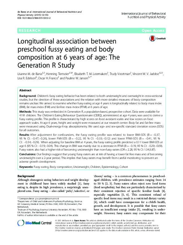 (PDF) Longitudinal association between preschool fussy eating and body ...