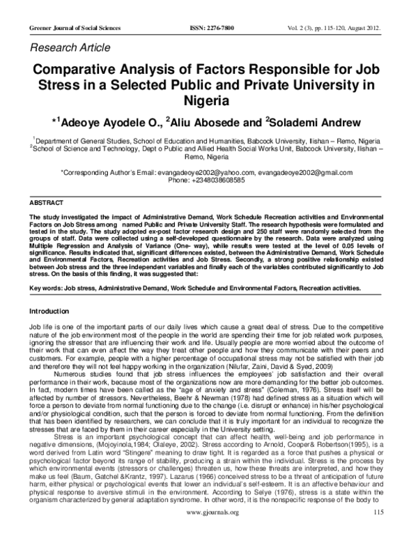 (PDF) Comparative Analysis of Factors Responsible for Job Stress in a ...