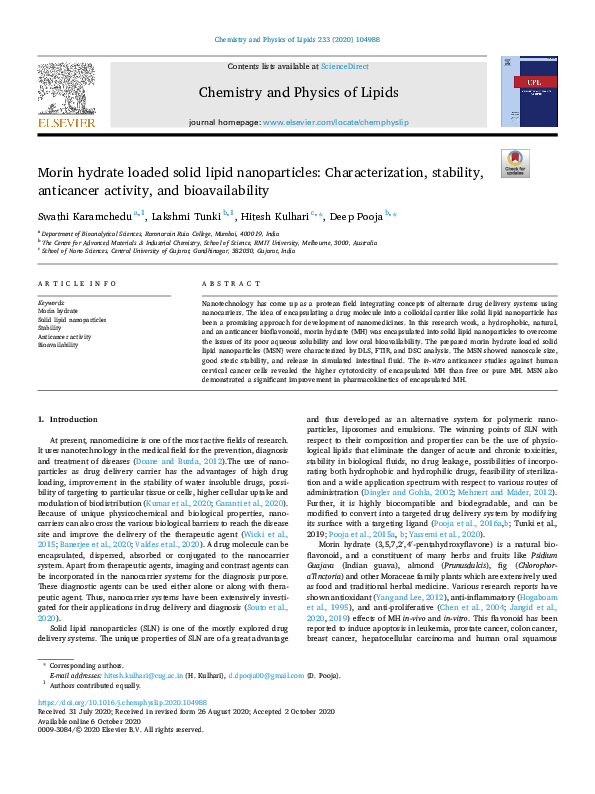(PDF) Morin hydrate loaded solid lipid nanoparticles: Characterization ...
