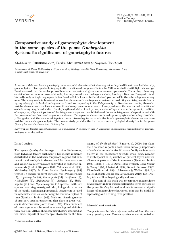 (PDF) Comparative study of gametophyte development in the some species ...
