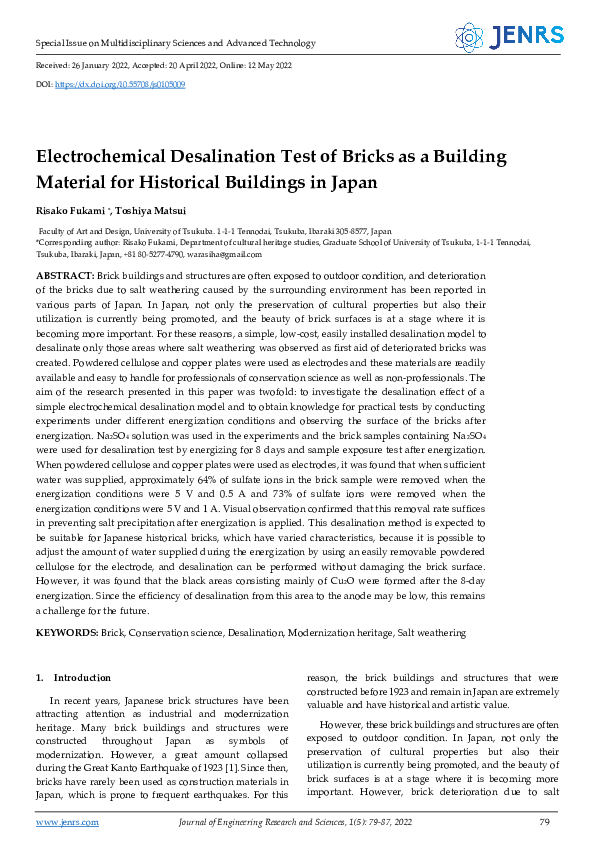 (PDF) Electrochemical Desalination Test of Bricks as a Building