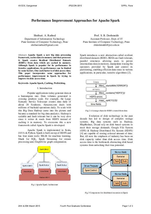 (PDF) Performance Improvement Approaches for Apache Spark