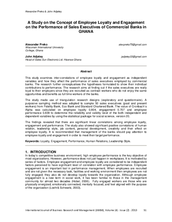(PDF) A Study on the Concept of Employee Loyalty and Engagement on the ...