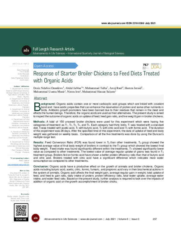 (PDF) Response of Starter Broiler Chickens to Feed Diets Treated with ...