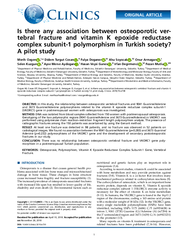 (PDF) Is there any association between osteoporotic vertebral fracture