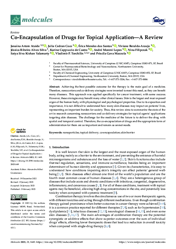 (PDF) Co-Encapsulation of Drugs for Topical Application—A Review