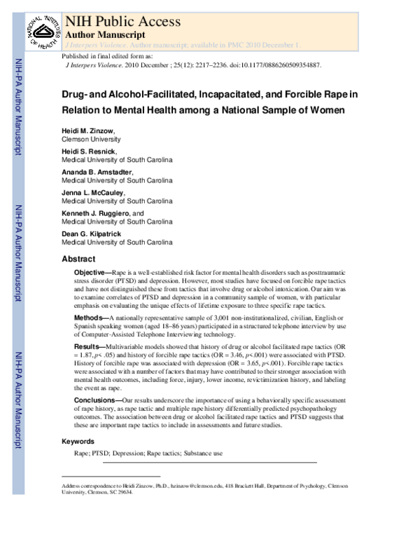 (PDF) Drug- or Alcohol-Facilitated, Incapacitated, and Forcible Rape in ...