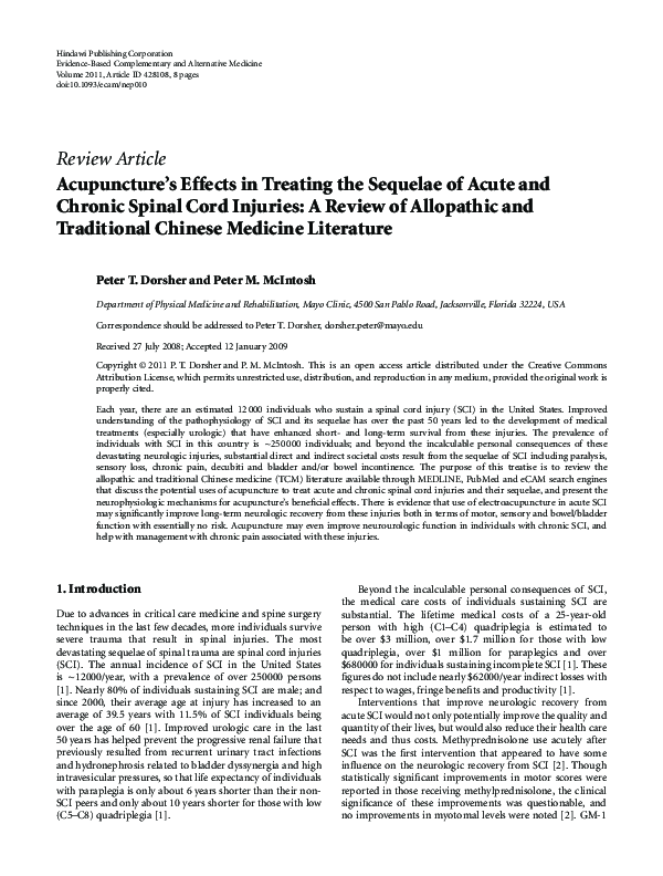 (PDF) Acupuncture's Effects in Treating the Sequelae of Acute and ...