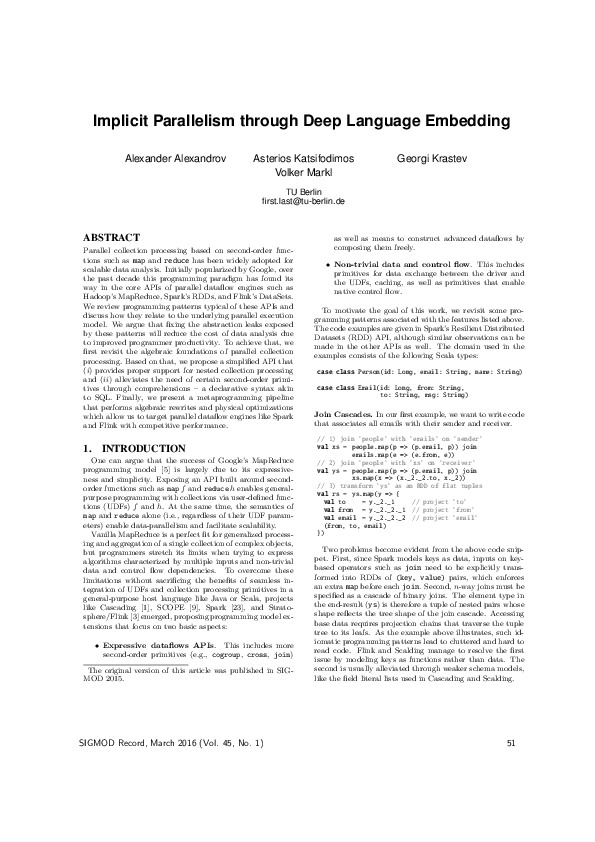 (PDF) Implicit Parallelism through Deep Language Embedding