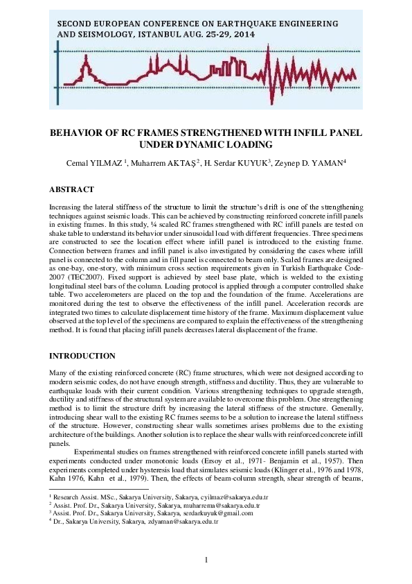 (PDF) Behavior of RC Frames Strengthened with Infill Panel Under ...