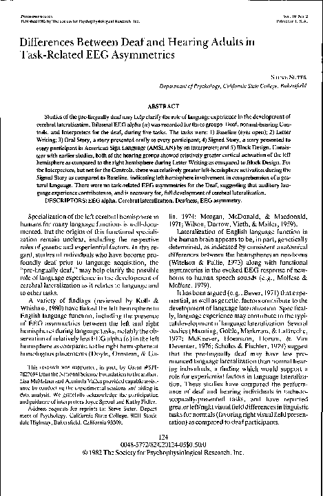 (PDF) Differences Between Deaf and Hearing Adults in Task-Related EEG ...