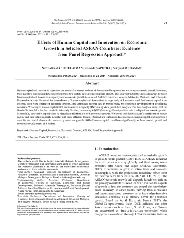 (PDF) Effects of Human Capital and Innovation on Economic Growth in ...