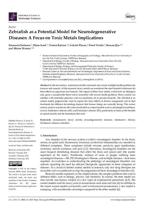 (PDF) Zebrafish as a Potential Model for Neurodegenerative Diseases: A ...