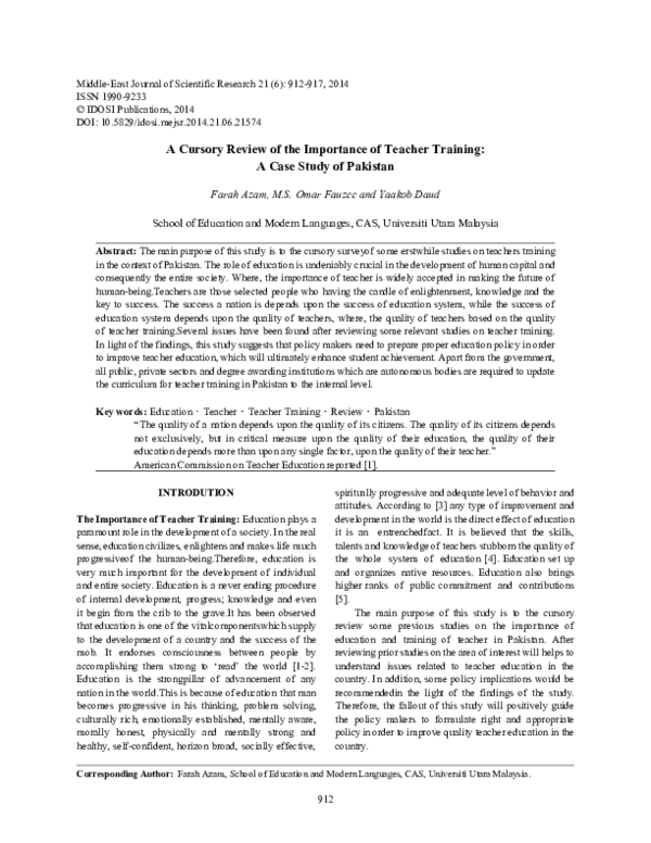 (PDF) Tensions in Teacher Training for School Effectiveness: The Case ...