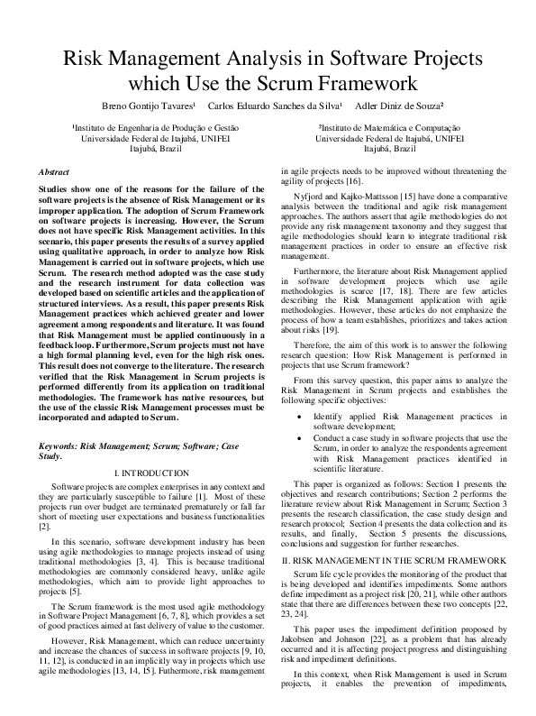 (PDF) Risk Management Analysis in Software Projects which Use the Scrum ...