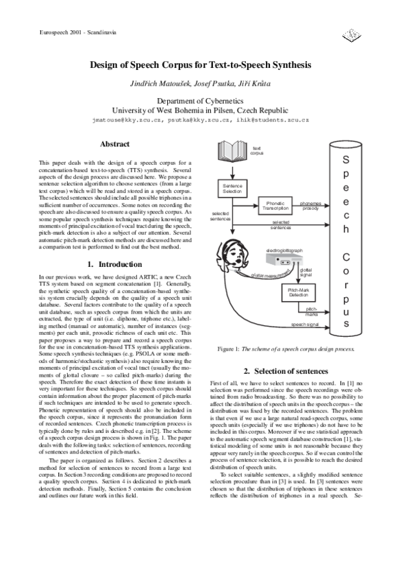  pdf design of speech corpus for text to speech synthesis josef 