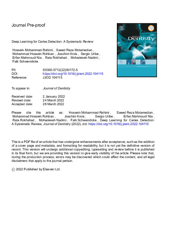 (PDF) Deep learning for caries detection: A systematic review