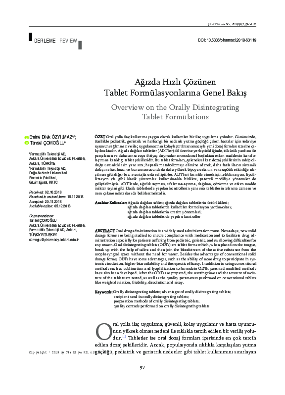 (PDF) Overview on the Orally Disintegrating Tablet Formulations