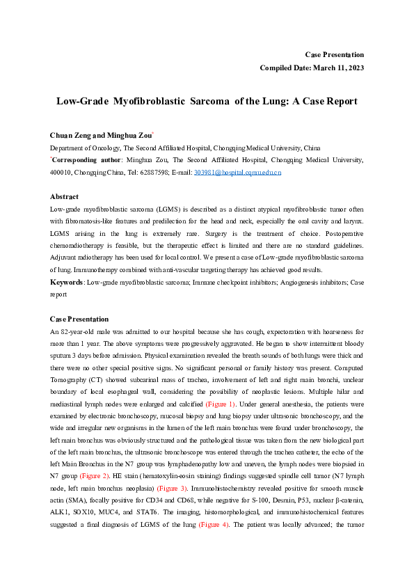 (DOC) Low-Grade Myofibroblastic Sarcoma of the Lung: A Case Report