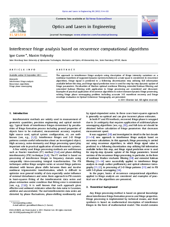 (PDF) Interference fringe analysis based on recurrence computational ...