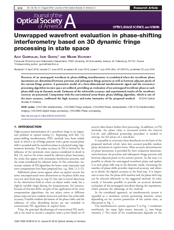 (PDF) Unwrapped wavefront evaluation in phase-shifting interferometry ...