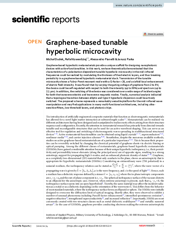 (PDF) Graphene-based tunable hyperbolic microcavity