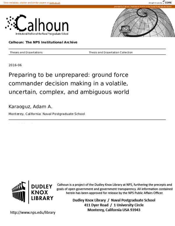 (PDF) Preparing to be Unprepared: Ground Force Commander Decision ...