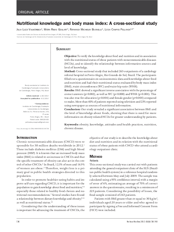 (PDF) Nutritional knowledge and body mass index: A cross-sectional study