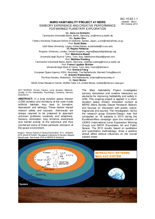(PDF) Mars Habitability Project at MDRS Sensory Experience and Creative ...