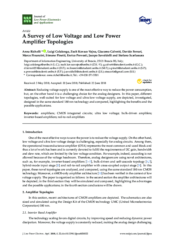 (PDF) A Survey of Low Voltage and Low Power Amplifier Topologies