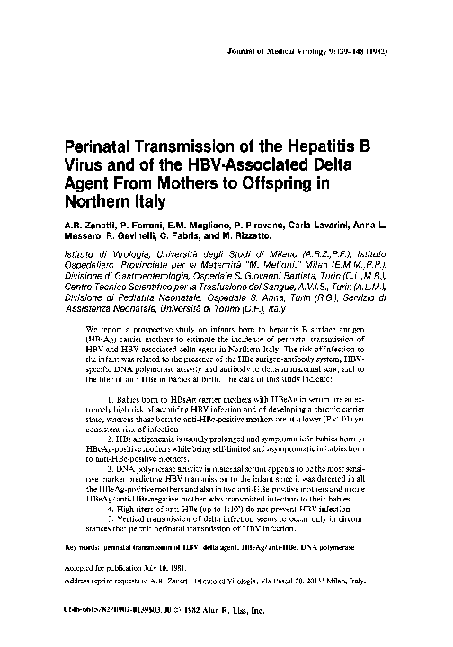 (PDF) Perinatal transmission of hepatitis B virus and its prevention