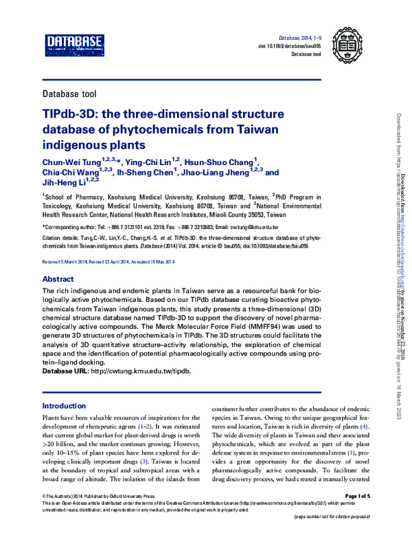 (PDF) TIPdb3D the threedimensional structure database of phytochemicals from Taiwan