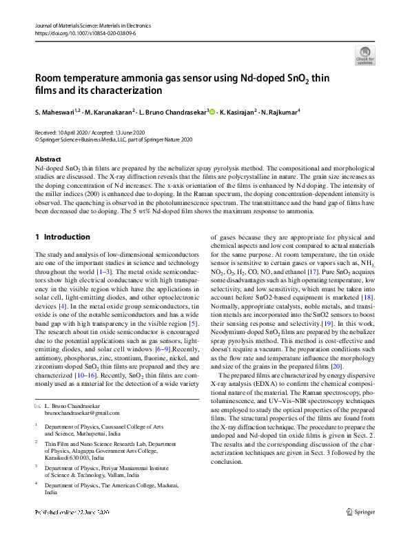 (PDF) Room temperature ammonia gas sensor using Nd-doped SnO2 thin ...