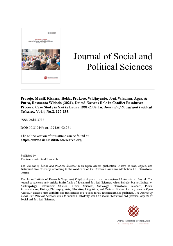 (PDF) United Nations Role in Conflict Resolution Process: Case Study in ...