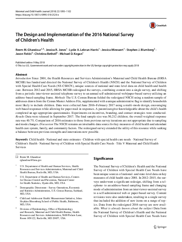 (PDF) The Design and Implementation of the 2016 National Survey of ...