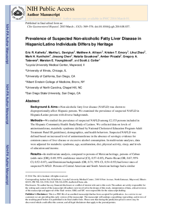 (PDF) Prevalence of Suspected Nonalcoholic Fatty Liver Disease in ...