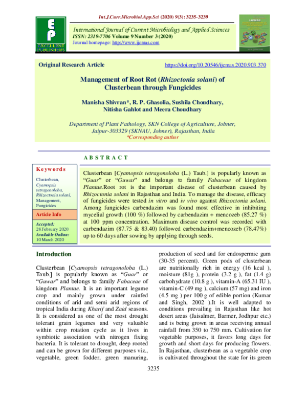 (PDF) Management of Root Rot (Rhizoctonia solani) of Clusterbean ...